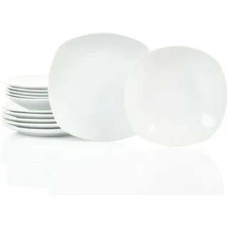 Retsch Arzberg/Geschirr Tafelservice FINO/Set 12teilig für 6 Personen/Porzellan eckig uni weiß/Basic-Geschirr