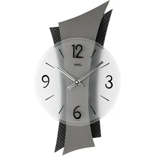 Wanduhr AMS "9400", grau (silberfarben, anthrazit), Wanduhren, B/H/L: 6cm x 46cm x 23cm, Wanduhr, Quarz,Holz,Metall,Wohnzimmer,Esszimmer,Made in Germany,Büro,Flur