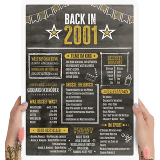 25 Geburtstag Mann & Frau Holzbild Back in 2001 Chronik personalisierbar zum Hinstellen/Aufhängen opt. beleuchtet, 25. Geschenk Frau, 25 Geburtstag Frauen & Männer, 25ter Geburtstag Deko Jahrgang 2001