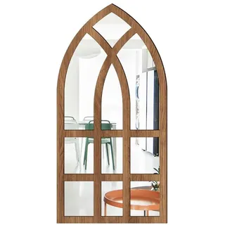Imitation Fenster Holz Acryl Spiegel, langlebige Halbmond-Fensterspiegel-Wandaufkleber mit selbstklebender Rückseite für Räume (Holz)