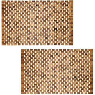 PANA®ECO Badematte Holz • Fußmatte 100% Akazienholz • Badvorleger Holz rutschfest • Holzmatte aus Echtholz • Natürlicher Badvorleger • Fußmatte Natur • Größe: 60 x 100 cm (2er Pack)