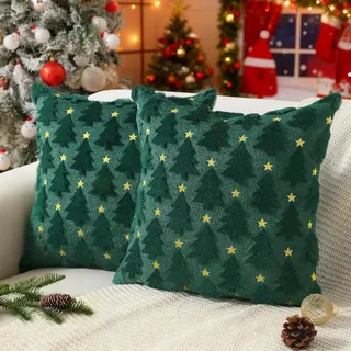 Weihnachtskissenbezug 45x45cm, 2er-set, Stern-weihnachtsbaum-dekorationskissenbezüge, Plüsch-sofakissenbezüge Für Wohnzimmer, Schlafzimmer, Stuhl, Sofa, Bettdekoration (grün)