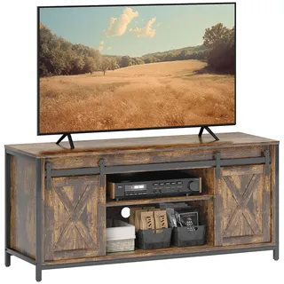 Tv Lowboard, Industrial Design, Für 60'' Tvs, 6 Fächer, 2 Schiebetüren, Braun/schwarz