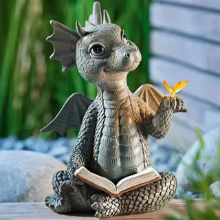 Cyrank Drachen Figuren, Dekofigur Drache, Drachen Gartenfiguren Deko Gartendrache Statue für GartenDeko Zimmer, Deko Baby-DrachenLesebuch-Statue, Kleine DrachenSkulptur, Garten-Dinosaurier-Harz