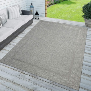 TT Home Teppich In-& Outdoor Balkon Küchenteppich Einfarbig Sisal Design Bordüre Grau, Größe:80x200 cm