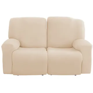 BTTO Relaxsesselhusse Sesselhussen,Stretch Sesselbezug,Milch Sesselschoner 4/6/8 Teile, Stuhlbezug Schutz,Möbelschutz für Komplett,Fernsehsessel Liege Sessel beige|weiß