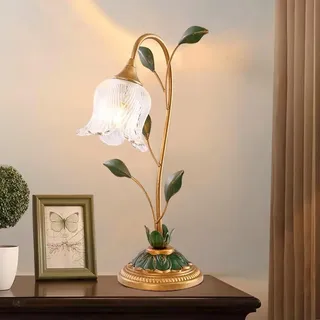 LYSDjia Retro-Tischleuchte mit Blumenmuster E14 Fassung Glasschirm in Blumenform geeignet for Schlafzimmer Wohnzimmer als Leselampe oder Schreibtischdekoration
