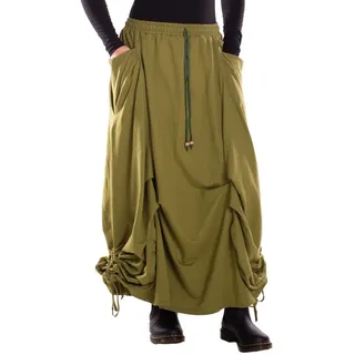 Vishes Maxirock Baumwolle asymmetrisch langer warmer Rock Lagenlook Taschen Alternative Bekleidung, Ethno, Hippie, Retro Style grün 46-58