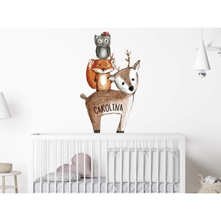 GRAZDesign Wandtattoo Waldtiere Kinderzimmer mit Namen personalisiert, Lustige Pyramide mit Tieren / 99x57cm