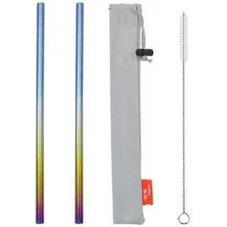 TiTo 2 Stück Titan-Metall-Trinkhalme, wiederverwendbar, bunt, ultraleicht, mit Reinigungsbürste und Tasche für Smoothie, Milchshake, Cocktails und heiße Getränke (mehrfarbig, gerade)