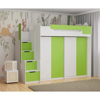 Möbel-Zeit Hochbett Hochbett DORIAN mit 2 Schränken