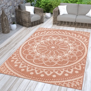 TT Home In-& Outdoorteppich Wetterfest Garten Orientalisches Marokkanisches Boho Design, Farbe: Weiß Orange, Größe:80x150 cm