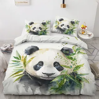 GEDAEUBA Panda Bettwäsche 135x200 Sommer - Bettbezug 135 x 200 2er Set, Wendebettwäsche und Kissenbezug 80x80, Weiche & Angenehme & Atmungsaktive Mikrofaser Bettwäsche-Sets mit Reißverschluss