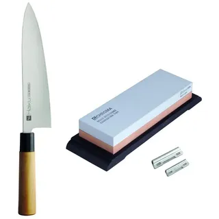 CHROMA Messer-Set Haiku Messerset: Kochmesser + XL-Kombi-Schleifstein + Schleifhilfen (Spar-Set, 3-tlg)