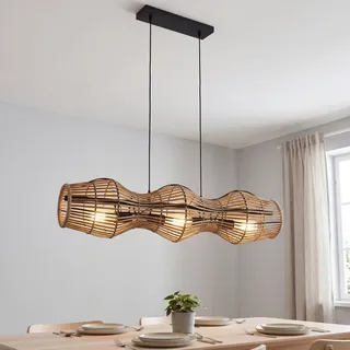 Hängeleuchte Braun 80 Cm Breit H: Max. 1.45 M Verstellbar Bambus Korb 3x E27 Hängelampe