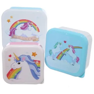 Puckator Lunchbox Enchanted Rainbow Regenbogen Einhorn Lunchboxen Brotdosen 3er Set, (3-tlg), Ideal als Geschenk bunt