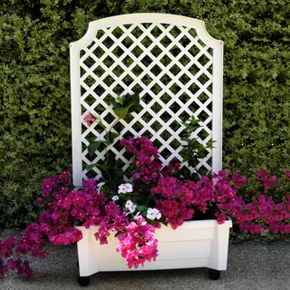 NYVI Pflanzkasten NYVIGreen 79x35x134 cm 42 Liter mit Bewässerungssystem & Spalier - Pflanzkübel aus wetterfestem & recyceltem Kunststoff - Pflegeleicht, Steckmontage ohne Werkzeug, Farbe:Weiß