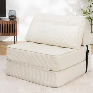 HOMMPA Klappbares Schlafsofa mit Kissen, faltbarer Sessel mit Rückenlehne, tragbares Einzelschlafsofa für Wohnzimmer & Büro, Weiß, 80x80x60cm - Weiß