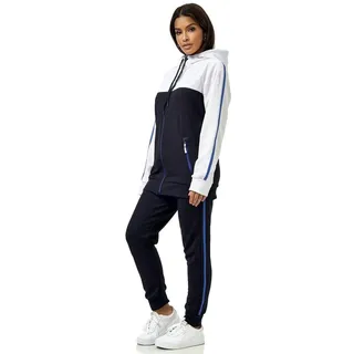 L.gonline Freizeitanzug Damen Jogginganzug Freizeitanzug Sportlich 3750 (Kapuzenjacke mit Reißverschluss, Hose, 2-tlg), mit Streifen weiß 3XL