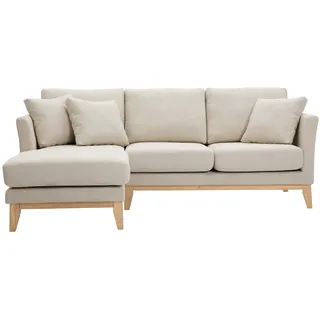 miliboo Skandinavisches Ecksofa links aus beigem Stoff mit abnehmbaren Bezügen und hellem Holz 3-4 Sitzer OSLO