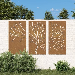 vidaXL 3-tlg. Garten-Wanddeko 105x55 cm Cortenstahl Baum-Design