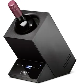 CASO WineCase One Black - Design Weinkühler für eine Flasche, Temperaturbereich von 5-18°C, für Flaschen bis 9 cm Ø, Sensor-Touch Bedienung, Schwarzes Edelstahlgehäuse