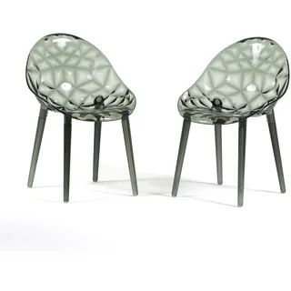 RATTATAN Set aus 2 transparenten Stühlen aus Polycarbonat, robust, ergonomisch, für Bar, Restaurant, Küche oder Garten, modernes Design–Diamante–Rauchgrau