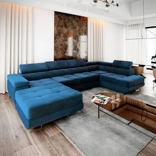 masseno Eckcouch Polyester 3-Sitzer Blau