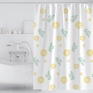 Beydodo Bad Vorhang mit Motiv 260x200, Duschvorhang Antischimmel Wasserdicht Weiß mit Zitronen und Blätter Badvorhange Polyester Duschvorhänge für Badewannen