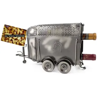 BRUBAKER Weinflaschenhalter Pferdeanhänger Flaschenhalter, (inklusive Grußkarte), Weinhalter Metall Skulptur, Wein Geschenk silberfarben