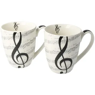 PPD I Love Music Henkelbecher, 2er Set, Kaffeetasse, Kaffee Becher, New Bone China, Weiß / Schwarz, 350 ml, 603062