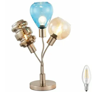 LED Tischlampe 3 flg. Glas Vintage Tischleuchte im Industrial Design Retro Design Lampe Nachttischlampe Farbe: Nickel smoke blau gold Fassung: E14 ...