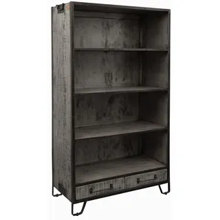 Industrial Massivholzregal Wandregal groß 2 Schubladen - Mangoholz grau 100x180