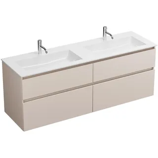 burgbad Lin20 Waschtischunterschrank mit Mineralguss-Doppelwaschtisch 162 cm, 4 Auszüge, links und rechts, Badmöbel,