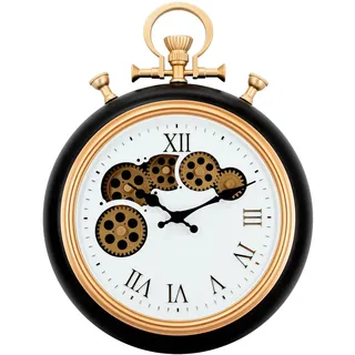 IvoQ Industrie-Wanduhr mit beweglichen Zahnrädern - Vintage Taschenuhr-Design - Schwarz/Gold - Metall - Ø 30 cm
