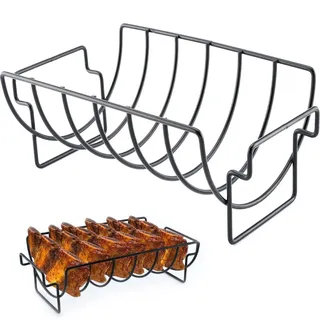 BBQ Rib Rack, Grill Rib Stand, Bratenkorb zum Grillen, Rippenhalter Grill, Metall Grill Halter Rib Rack, Geeignet für Gas- und Holzkohlegrills, zum Grillen von Steaks, Rippchen, Grillhähnchen