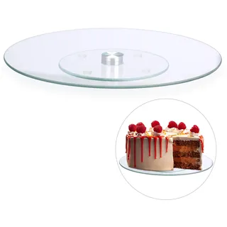 Relaxdays Tortenplatte, 360o drehbar, ∅ 30 cm zum Servieren & Dekorieren, Kuchen, runder Drehteller, Glas, Transparent