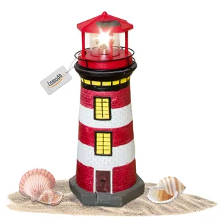 Lemodo Gartendeko Leuchtturm mit Solar 37 cm hoch handbemalte Gartenfigur rot/weiß