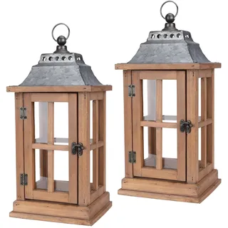 Bdor Laterne Deko (2er Set) - 38,1 cm hohe Vintage Stil Kerzenlaterne Rustikale Holz Laternen Dekorative Laternen für Zuhause Wohnzimmer Kamin Garten Display (Keine Kerzen)