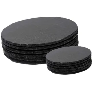 Novaliv Platzset Schiefer 12 TLG I 6X 33 cm rund Tischset Schiefer Teller Untersetzer I 6X 10 cm rund Glasuntersetzer Schiefer Untersetzer Schieferplatten