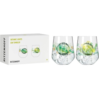 Ritzenhoff 3801001 Gin-Glas Set 700 ml Serie Botanic Lights Nr. 1 2 Stück Tumbler mit 3D-Effekten Made in Germany, Grün, Orange, Gelb