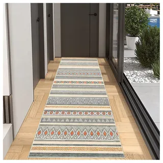BORKOY Beige Teppich Läufer Flur 50x350cm, Moderne Marokko Stil, rutschfest & Waschbar, Dauerhafter Küchenläufer Flurläufer Lang, Polyester 7 mm Dicke, für Korridor, Schlafzimmer, Wohnzimmer