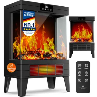 KESSER® LED Kamin Arvo mit Heizung elektrisch | Kaminheizung Elektrokamin Standkamin mit realistischem Feuer -/ Flammeneffekt per Fernbedienung, Timer Überhitzungsschutz Zwei Heizstufen, 2000W