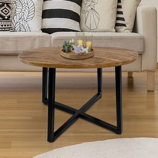 kreatives Wohnen Couchtisch rund 60 cm Wohnzimmer Tisch Beistelltisch Cannes Metall-Gestell, Holz, schwarz matt-Tabacco, Extra breit