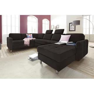 sit&more Wohnlandschaft SIT & MORE "Pablo U-Form", schwarz, B:292cm H:80cm T:87cm, Struktur (100% Polyester);Kunstleder SOFTLUX;Luxus-Microfaser ALTARA NUBUCK (100% Polyester), Sofas, Wohnlandschaft, wahlweise mit Bettfunktion und Bettkasten