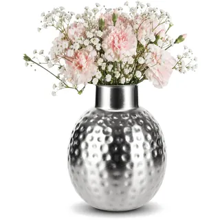 com-four® Vase aus Metall - Metallvase für Blumen - Deko Vase für zu Hause und Büro - Vase mit Dellen - Raumdeko (Design 1)