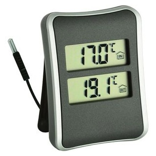 TFA Thermometer 30.1044 digital mit Kabel, Innen-Außentemperatur, schwarz
