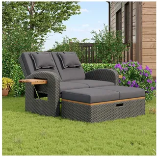 Celya Gartenlounge-Set Gartenlounge-Set, Rattan outdoor liege für zwei, Gartenliege klappbar, (Sonnenliege Doppelliege 2 Personen Klapptisch, Gartenliege mit seitlichem Regal, Individuell einstellbarer Winkel), mit Fußhocker oder als Outdoor-Bett nutzbar schwarz