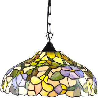 Tiffany-Stil Pendelleuchte, Vintage-Glasmalerei Pendellampe, Höhenverstellbare E27-Hängelampe Für Schlafzimmer Wohnzimmer Esszimmer Cafe Bar Küche, 40 Cm [Energieklasse A ++]