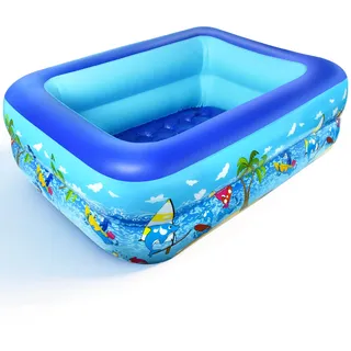 Planschbecken Rechteckig 120 x 87 x 35 cm Aufblasbares Planschbecken für Kinder Plantschbecken Verdickter 2 Ringe Mini Pool Kinderplanschbecken Sommer Aufblaspool für Balkon Garten Rasen